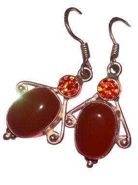 Carnelian Crystal Silver Earrings